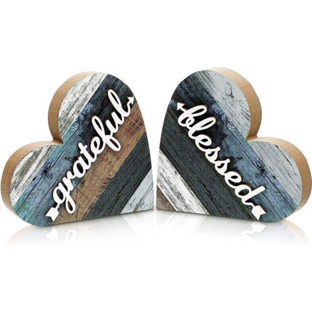 2 Pcs Rustic Wood Love Home Sign Heart Shaped Wooden Table Centerpiece Farmhouse